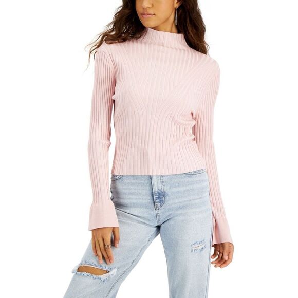 Hooked up by Iot Juniors' Funnel Neck Bell Sleeve Sweater - Pink Size XS - Picture 1 of 3